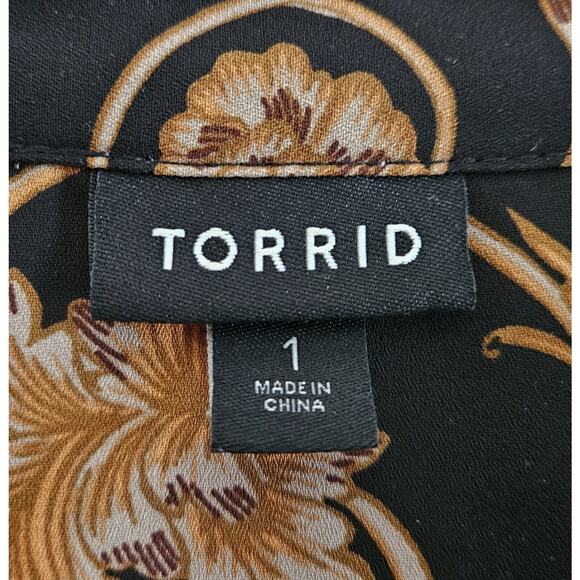 TORRID 1 Women 14 16 Shirt Button Up Gold Black 3/4 Roll Tab Sleeve Relaxed 48" - Picture 3 of 7